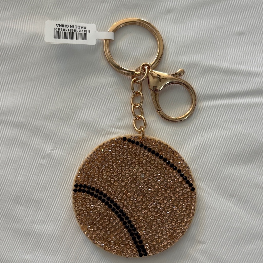 Tan and Black Baseball Rhinestone Keychain/Bag Charm - Picture 1 of 4